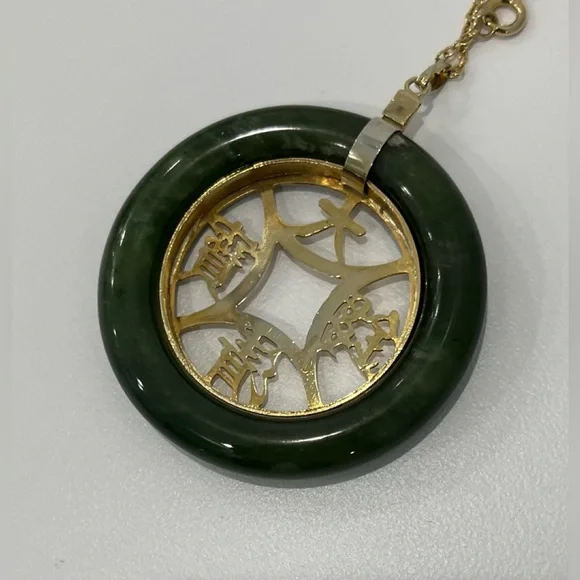 JADEITE Green and Gold-Tone Pendant - Picture 7 of 11